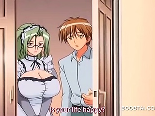 Pink haired busty hentai fairy giving tit job