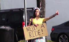 Amateur hitchhiking teen fucked on the car