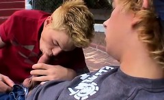 Blonde guys Jeremiah and Casey enjoying a poolside banging