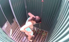 Brunette Milf Showering In Public Pool