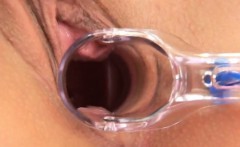 Cuddly girl is gaping yummy vagina in close up and having or