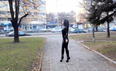 Brunette in outdoor public humiliation