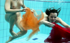 Two hotties submerged underwater