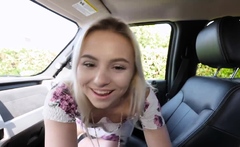 Stepsister Aria Banks masturbates and sucks cock in car