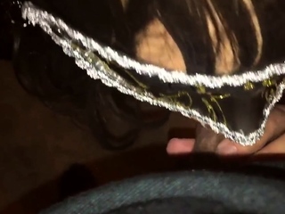 Crossdresser slut sucking black cock POV