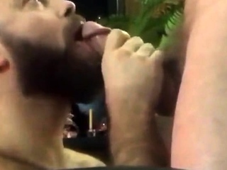 Bearded guy suck and swallow