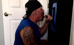 Gloryhole gaydaddy closeup blows cock