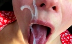 Licks dick like a lollipop. Cum on lips and tongue