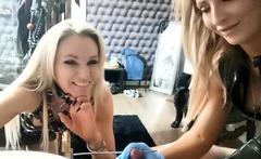 Amateur blonde gives great handjob