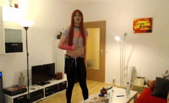 Smoking redhead in wetlook Dance