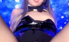 Latex slut solo anal masturbation
