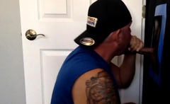 Tattooed amateur DILF blows in gloryhole