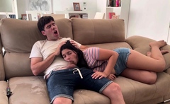 Brunette amateur blowjob and cock riding to earn some cash