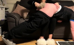 Wife gives slipper and clothes brush spanking