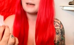 Amateur redhead masturbates then gives a blowjob