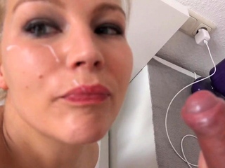 Amateur Blonde Blowjob handjob and cumshot
