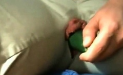 Huge Pussy Lips Masturbating with Zucchini at Home