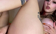 Busty brunette babe tease you with her big boobs