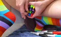 Gaping Pussy Stretched with Sharpies by a Socked Milf