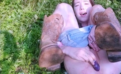 Kinky moist taco brunette anal toy play during masturbating