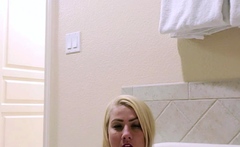 Sexy Blonde Babe With Big Boobs Strips Bra