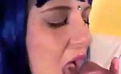 Blue-Haired Crossdresser Sucks Amateur Cock