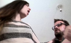 Sweet brunette getting pounded on the table