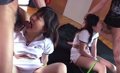 Group sex hardcore double blowjob swallowing cum