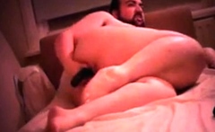Chubby Bear Daddy Plays With Two Dildos