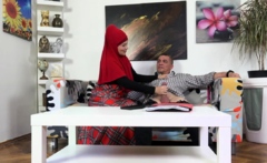 Sexy bitch in red hijab really loves hard cocks